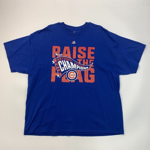 Majestic Chicago Cubs 2016 NL Champions T Shirt Mens 2XL XXL Raise The Flag Tee - Picture 2 of 8