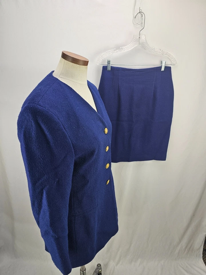 Jones New York 女式蓝色羊毛混纺裙套装 8 — 第 2/4 张图片