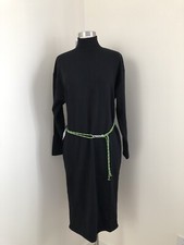 New Zara Womens Black Funnel Neck Midi Dress With Patterned Belt Size Small 