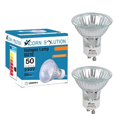 GU10 Halogen Light Bulbs 50W Long Life Capsule Lamps Warm White A+ Pack ...