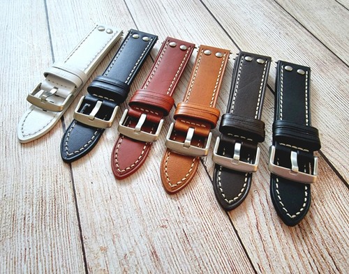 Premium Leather Watch Strap Band Rivet Stud Pilot Flieger Aviator 20 22 24 mm UK - Picture 11 of 71