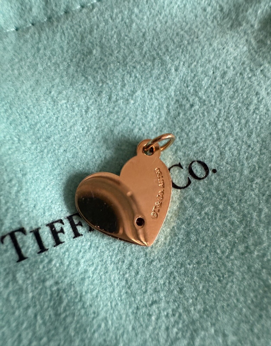 TIFFANY & CO. 18k Gold Heart Tag Charm Pendant W Pink Sapphire 4