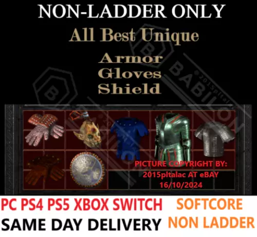 ✅PC PS4 PS5 XBOX SWITCH✅NON-LADDER All Uniq Armor Glove DIABLO 2 RESURRECTED D2R