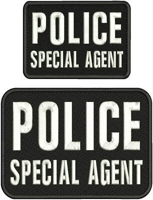 POLICE S AGENT EMBROIDERY PATCH 6X8.5 & 4X6 HOOK ON BACK WHITE on black ...