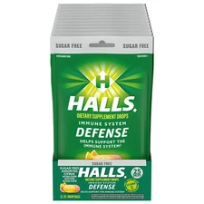 Halls Defense Citrus Sugar Free Vitamin C Drops - 300 Drops 12 bags of 25 drops