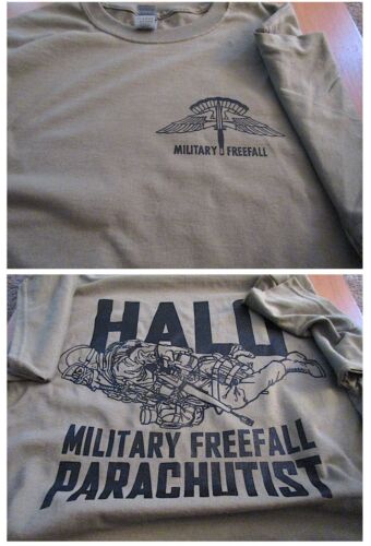 HALO Military FREEFALL Parachutist T-Shirt Large US Design Parachuting TAN - Picture 4 of 4