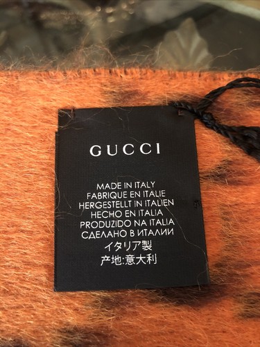 100% Authentic GUCCI Tangerine & Brown Wool Alpaca Big GG Rock Monogram Scarf - Picture 4 of 12