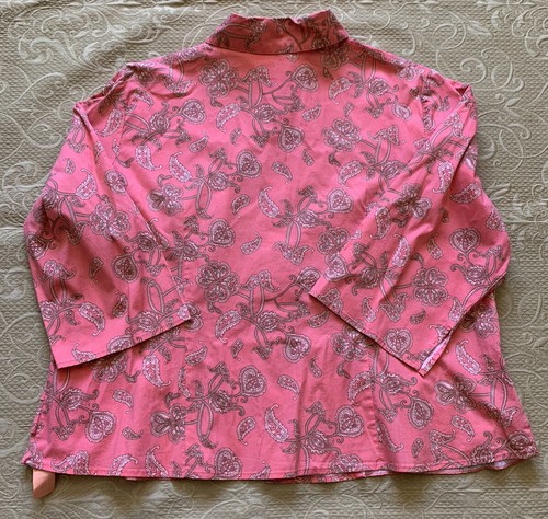 Quizz Woman Stretch Coral Paisley Printed With Ruffle Accent Shirt Size 18 - Picture 9 of 9