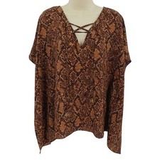 Michael Kors Women S/M Small Medium Brown Snakeskin Print Swim Coverup Top Shirt