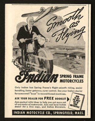 Ad Indian Motorcycles 1942 Smooth As Flying Airplane 3 1/4'' x 4 1/4'' Print Ad