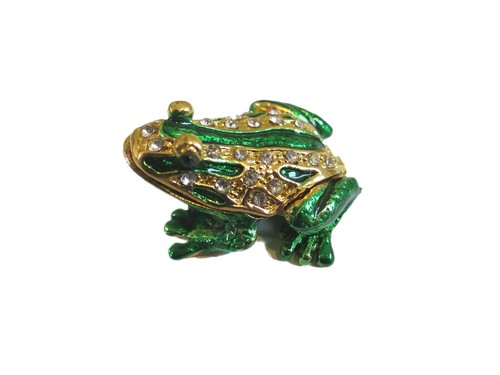 Bejeweled Little Tiny Teeny Frog Hinged Metal Enameled Crystal Trinket Box - 第 2/4 張圖片