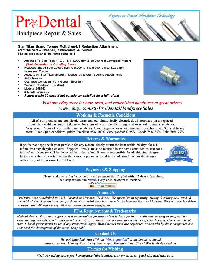 Star Titan Brand 4:1 Reduction/Torque Multiplier Attachment - ProDental