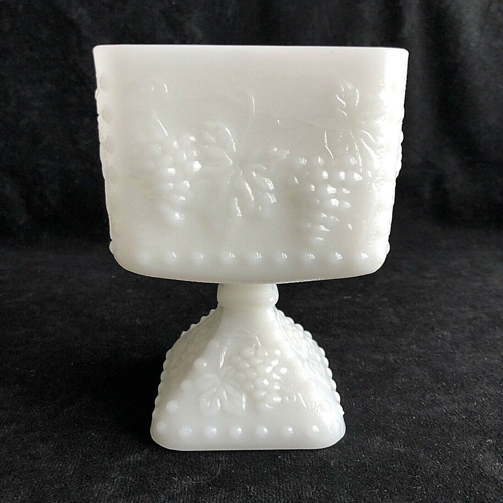 White Milk Glass Square Compote With Grapes Leaves Candy Planter 1960s Vintage eBay