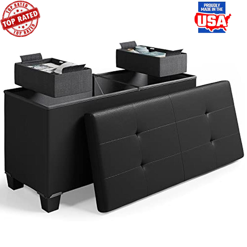 Storage Ottoman Bench W/ Removable Bins Folding Foot Rest 660lbs Capacity New