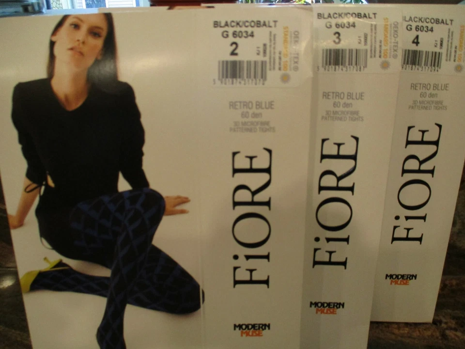 PANTIMEDIAS FIORE RETRO AZUL DISEÑO GEOMÉTRICO NEGRO Y AZUL 15 DEN 3 TALLAS Foto 2 de 4