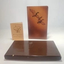 Vtg Mission Leather Brown And Bigelow Notepad Holder Waterfowl Mallard Duck
