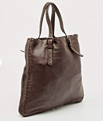 BOTTEGA VENETA Brown Deer Skin Large Bag, Woven Trim BOTTEGA VENETA Brown Deer Skin Large Bag, Woven Trim