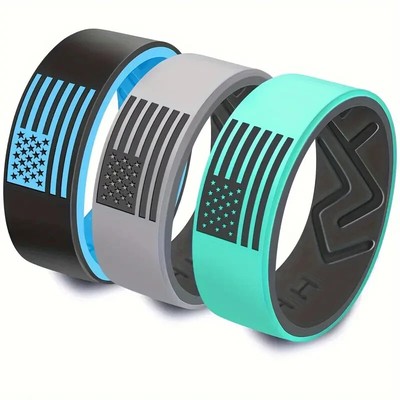 Patriotic American Flag Silicone Engraved Ring - Sleek & Comfortable 8mm Design
