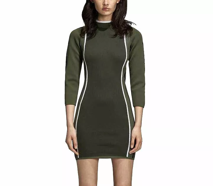 Halloween Vooruitzien kennis adidas Originals Women's Turtle Neck Knit Logo Sleeves Bodycon Dress Olive  Green | eBay