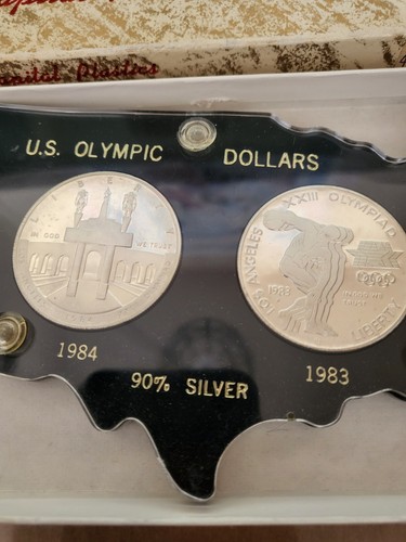 1983 S 1984 S Olympic Games 90% $1 Silver Dollar Proof 2 Coin Set w/box no coa - Picture 8 of 8