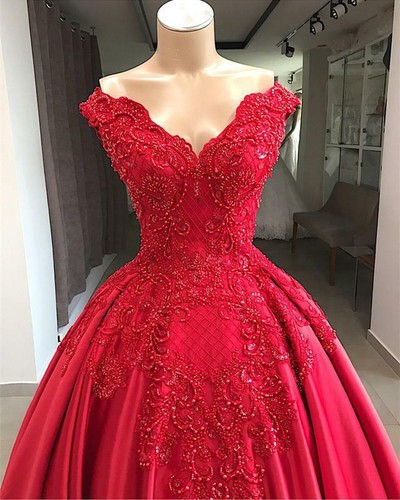 red prom dresses puffy