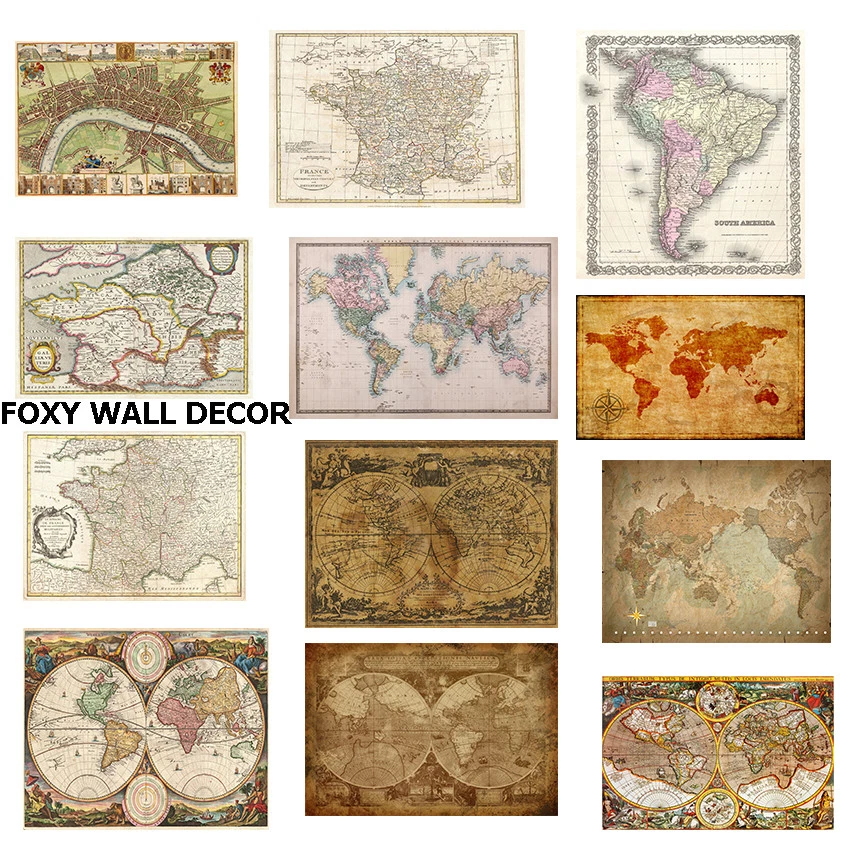 mapa del mundo atlas globo terráqueo brújula impresión artística foto pintura rústica de colección Foto 2 de 3