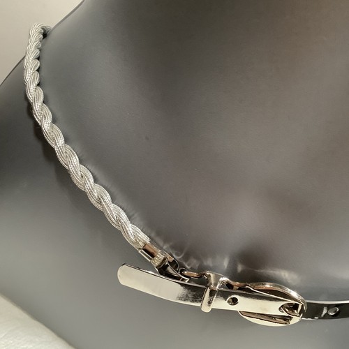 Silver Tone Twisted Rope Waist Belt 30-31" Adjustable - Picture 4 of 6