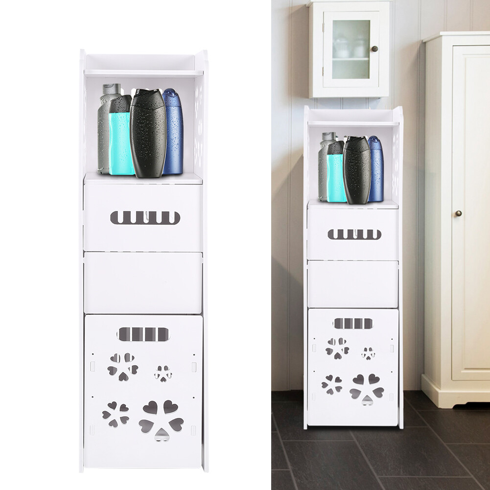 Layer Bathroom Waterproof Cabinet,White Floor Standing Storage