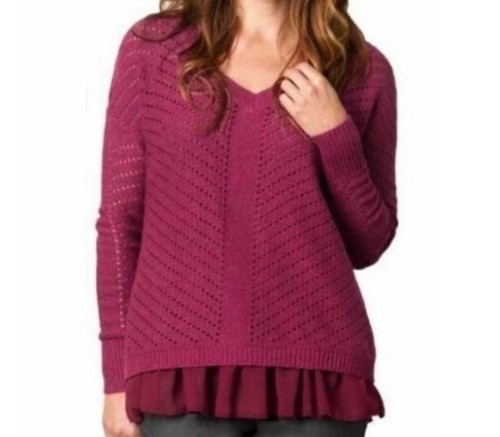 Neu mit Etikett Prana Ellery Damenpullover großes Schößchen locker offen Strick lila rot - Bild 1 von 7