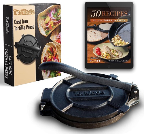 Tortillada Premium Cast Iron Tortilla Press 16-25cm Flat Bread Roti Dumplings - Picture 32 of 39