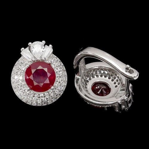 Summer 925 Silver Earrings Round Ruby 7mm Cz Gemstone Jewelry - Picture 3 of 13