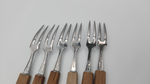 Vorspeisen Gabeln 2 Zinken Edelstahl mit Holzgriff Hors d'oeuvre Menge 6 Japan - Bild 5 von 6
