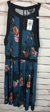 NWT Torrid Womens Size 0 Black/Teal Floral Sleeveless Knee Length Dress