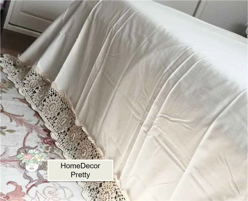 Preciosa sábana bajera ancha 3D flor ganchillo a mano encaje algodón beige XL Foto 3 de 4