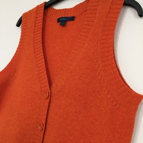 Boden maglione cardigan vintage lana arancione bottoni scollo a V maglia senza maniche gilet - Foto 6 di 16