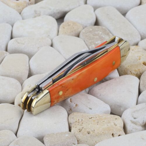 Frost Uncle Lucky Swayback Orange Bone Folding Pocket Knife - Picture 3 of 6
