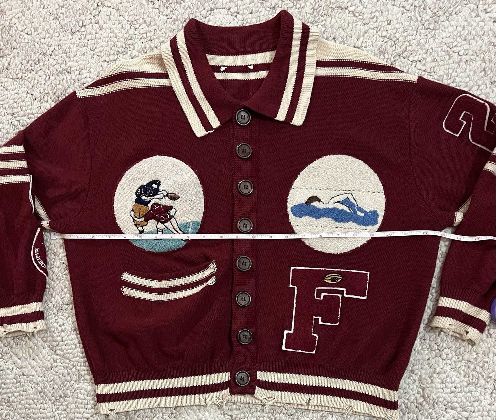Found Fin Varsity Patch Collared Cardigan Sweater… - image 6