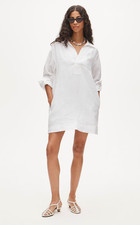 NWT J.Crew V-neck popover dress in linen, White, Sz S