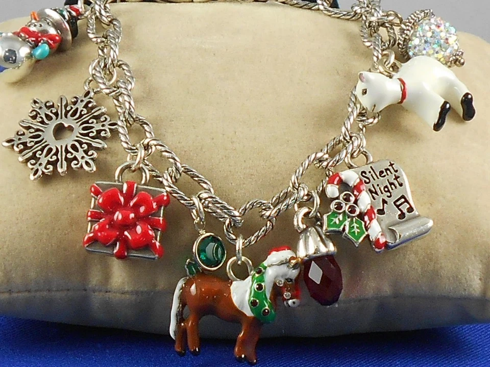 Pulsera Brighton Plateada CARILLANCICO DE NAVIDAD Caballo Cordero Muñeco de Nieve Vacaciones Dije Foto 2 de 4