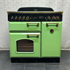 RANGEMASTER CLASSIC 90cm DUAL FUEL RANGE COOKER IN GREEN/BLACK & GOLD TRIM