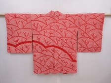 6302T08z690 Vintage Japanese Kimono Silk SHIBORI HAORI Dark red