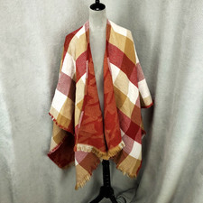 Soft Surroundings Poncho Cardigan Womens One Size Plaid Shawl Flowy Fringe