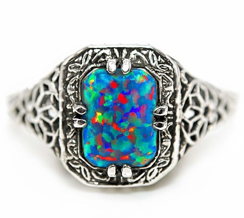 Blue Fire Opal 925 Solid Sterling Silver Style Ring Sz 7 PC9-1