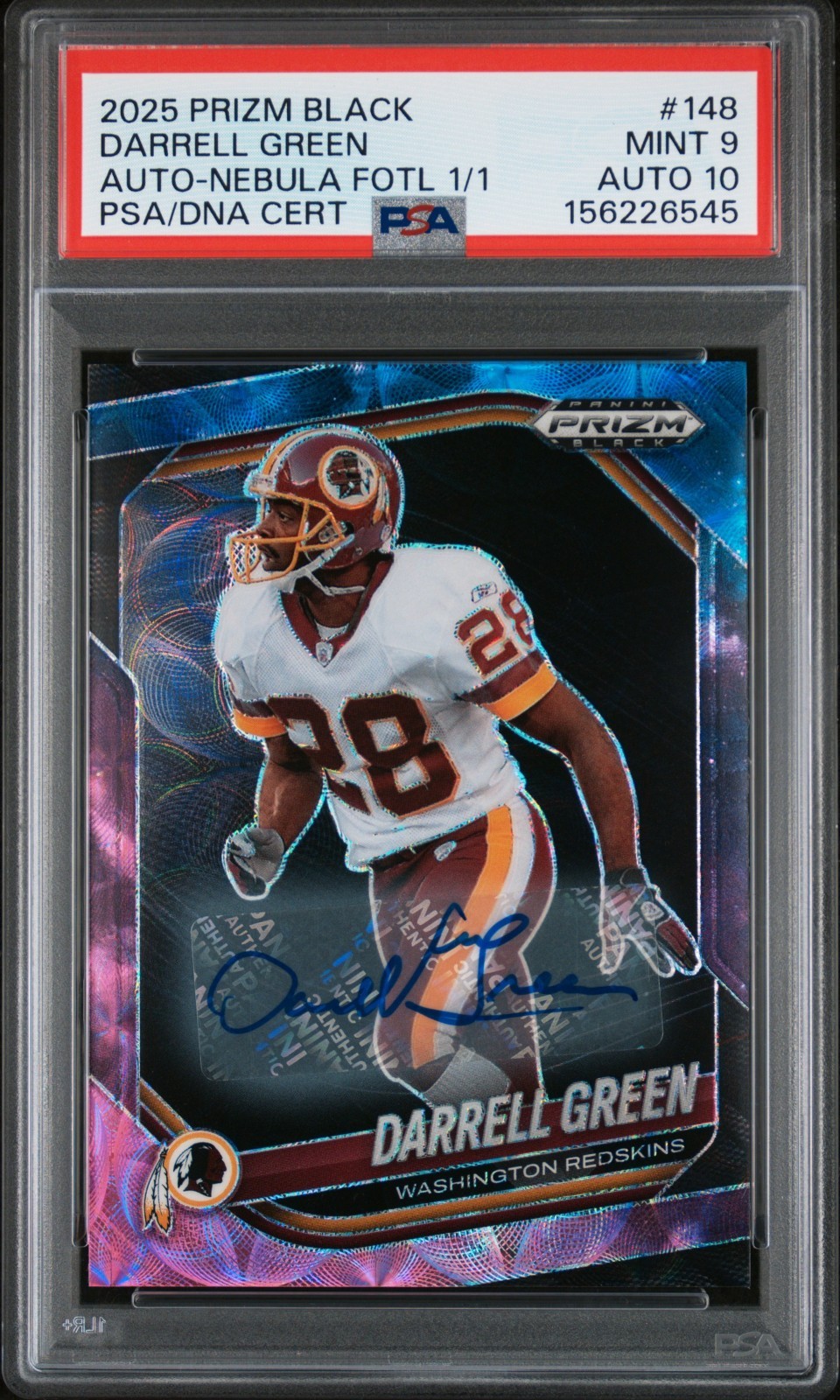 DARRELL GREEN 2025 PANINI PRIZM BLACK NEBULA FOTL AUTO SP 1/1 PSA 9 MINT