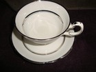 Grosvenor fine bone china England white with silver painted trim tea cup/saucer — photo 1