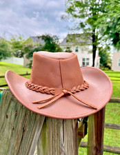 Men and Women Brown Genuine Leather Cowboy Western Hat