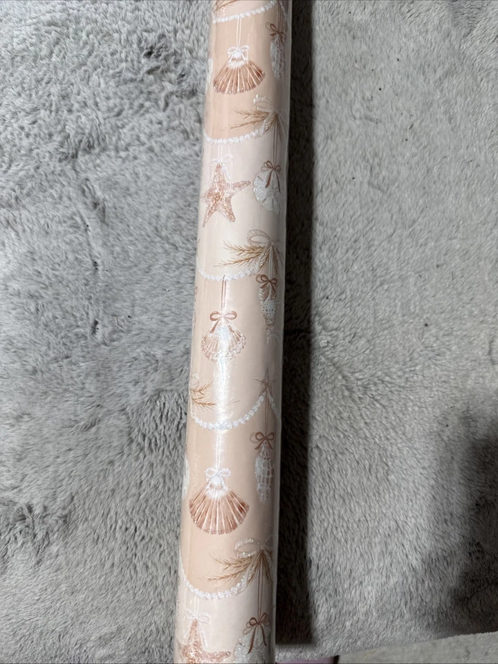 Punch Studio Glitter Christmas Wrapping Paper New Pink Sand Dollar Design NWT - Image 2 of 4