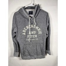 Abercrombie  Fitch Mens Gray Arched Logo Pullover Hoodie Sweatshirt Size M