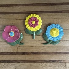 Vintage 1968 Jamar Mallory Studio Groovy Ceramic Flower Wall Art Set of 3 READ