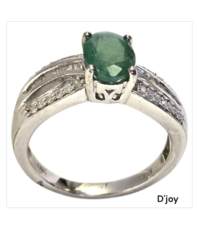  Снятые с производства винтажные кольца D'joy Zambia с изумрудными бриллиантами чистое серебро 9 - Изображение 2 из 4
